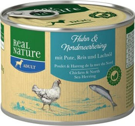 Produktbild von REAL NATURE Hund Nassfutter Adult Huhn und Nordmeerhering ohne Farb- und Aromastoffe 24x200 g - 24 x 200 g