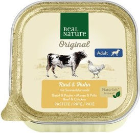 Produktbild von REAL NATURE Hund Nassfutter Adult Huhn und Rind ohne Farb-, Aroma- oder Konservierungsstoffe 68x100 g Beutel - 68 x 100 g