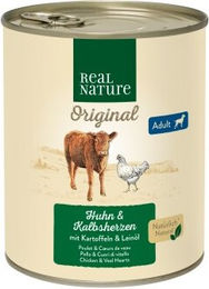 Produktbild von REAL NATURE Hund Nassfutter Adult Kalbsherzen und Huhn 12x800 g - 12 x 800 g