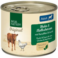 Produktbild von REAL NATURE Hund Nassfutter Adult Kalbsherzen und Huhn ohne Farb- und Aromastoffe 24x200 g - 24 x 200 g