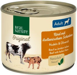 Produktbild von REAL NATURE Hund Nassfutter Adult Rind mit italienischem Schinken ohne Farb- und Aromastoffe 24x200 g - 24 x 200 g