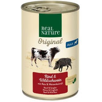 Produktbild von REAL NATURE Hund Nassfutter Adult Rind und Wildschwein Haut & Fell ohne Zusatzstoffe 24x400 g - 24 x 400 g