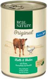 Produktbild von REAL NATURE Hund Nassfutter Junior Kalb und Huhn ohne Zucker und Aromastoffe 24x400 g - 24 x 400 g