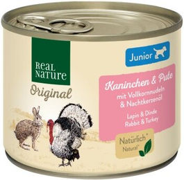 REAL NATURE Hund Nassfutter Junior Kaninchen und Pute ohne Farb- und Aromastoffe sowie Konservierungsstoffe 12x200 g - 12 x 200 g – Bild 1 von 3