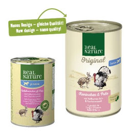 Produktbild von REAL NATURE Hund Nassfutter Junior Kaninchen und Pute ohne Farb- und Aromastoffe und ohne Zucker 12x400 g - 12 x 400 g