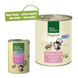 REAL NATURE Hund Nassfutter Junior Kaninchen und Pute ohne Zucker und Aromastoffe 24x800 g - 24 x 800 g – Bild 1 von 2
