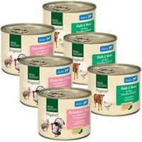 Produktbild von REAL NATURE Hund Nassfutter Junior Mixpaket mit Kalb Huhn Kaninchen und Pute 6x200 g Dose ohne Zusatzstoffe - 6 x 200 g