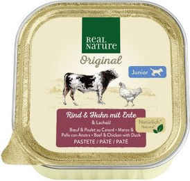 Produktbild von REAL NATURE Hund Nassfutter Junior Rind Huhn Ente ohne Konservierungsstoffe und Zucker 68x100 g - 68 x 100 g