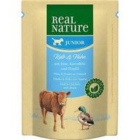 Produktbild von Real Nature Junior Hundefutter Kalb Huhn Ente ohne Farbstoffe und Konservierungsmittel 6x300g