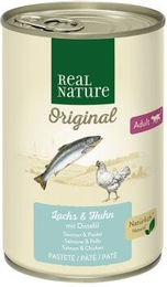 Produktbild von REAL NATURE Nassfutter für Katzen Adult Lachs und Huhn ohne Zucker und Aromastoffe 12x400 g - 12 x 400 g