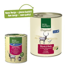 REAL NATURE Nassfutter Hund Adult Hirsch und Huhn Monoprotein 6x800 g - 6 x 800 g – Bild 1 von 2