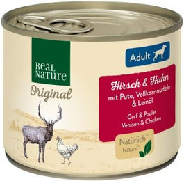 Produktbild von REAL NATURE Nassfutter Hund Adult Hirsch und Huhn ohne Farb- und Aromastoffe 24x200 g - 24 x 200 g