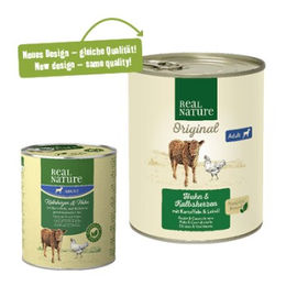 REAL NATURE Nassfutter Hund Adult Kalbsherzen und Huhn 24x800 g - 24 x 800 g – Bild 1 von 2