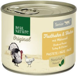 Produktbild von REAL NATURE Nassfutter Katze Senior Truthahn & Huhn mit Walnussöl 6x200 g