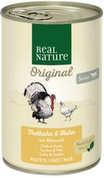 Produktbild von REAL NATURE Original Nassfutter Katze Senior Truthahn & Huhn mit Walnussöl 6x400 g hoher Fleischanteil ohne Zucker - 6 x 400 g