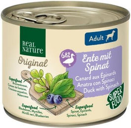 Produktbild von REAL NATURE Superfood Nassfutter Hund Adult Ente mit Spinat ohne Farb- und Aromastoffe 24x200 g - 24 x 200 g