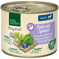 Produktbild von REAL NATURE Superfood Nassfutter Hund Adult Ente mit Spinat ohne Farb- und Aromastoffe 24x200 g - 24 x 200 g