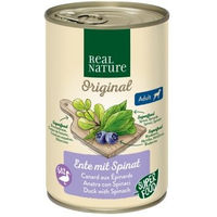 Produktbild von REAL NATURE Superfood Nassfutter Hund Adult Ente mit Spinat ohne Zusatz von Farbstoffen Aromastoffen Konservierungsstoffen oder Zucker 24x400 g - 24 x 400 g