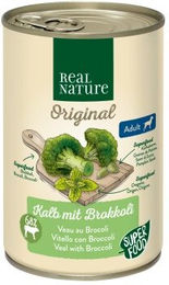 REAL NATURE Superfood Nassfutter Hund Adult Kalb mit Brokkoli 12x400 g ohne Zusatz von Farb-, Aroma- oder Konservierungsstoffen und ohne Zucker - 12 x 400 g – Bild 1 von 3
