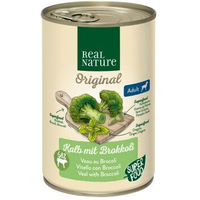Produktbild von REAL NATURE Superfood Nassfutter Hund Adult Kalb mit Brokkoli 12x400 g ohne Zusatz von Farb-, Aroma- oder Konservierungsstoffen und ohne Zucker - 12 x 400 g