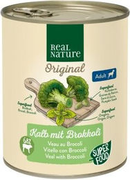 REAL NATURE Superfood Nassfutter Hund Adult Kalb mit Brokkoli 12x800 g ohne Zusatz von Farb-, Aroma- oder Konservierungsstoffen und ohne Zucker - 12 x 800 g – Bild 1 von 3