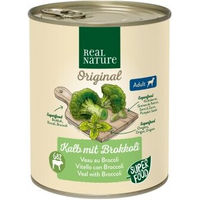 Produktbild von REAL NATURE Superfood Nassfutter Hund Adult Kalb mit Brokkoli 12x800 g ohne Zusatz von Farb-, Aroma- oder Konservierungsstoffen und ohne Zucker - 12 x 800 g