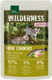 Produktbild von Real Nature Wilderness Kitten True Country Nassfutter Katze Huhn und Lachs Stückchen in Sauce getreidefrei 12x85 g - 12 x 85 g