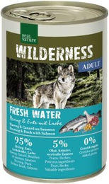 REAL NATURE WILDERNESS Nassfutter Hund Adult Hering Lachs Ente und Rentier Stückchen in Sauce getreidefrei 24x400 g - 24 x 400 g – Bild 1 von 2