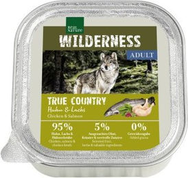 Produktbild von REAL NATURE WILDERNESS Nassfutter Hund Adult Huhn und Lachs Stückchen in Sauce Getreidefrei 64x100 g - 64 x 100 g