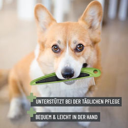 REAVET 2-in-1 Fellkamm aus Edelstahl für Hunde und Katzen mit mittel- bis langem Fell in Grün - 1 Stk. – Bild 1 von 7