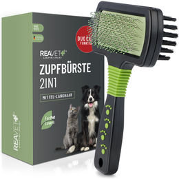 REAVET 2in1 Zupfbürste aus Edelstahl für Hunde und Katzen in Schwarz – Bild 1 von 3