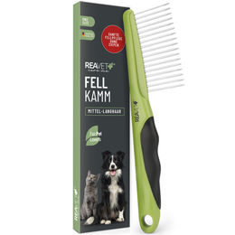 REAVET Fellkamm aus Edelstahl für Hunde und Katzen zur Entwirrung von Mittel- und Langhaarfell - 1 Stk. – Bild 1 von 7