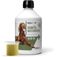 Produktbild von ReaVET Hanföl naturrein 500 ml – Kaltgepresstes veganes Öl für Hunde, Katzen und Pferde zur Unterstützung von Haut, Fell, Gelenken und Immunsystem - 500 ml
