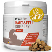 Produktbild von ReaVET Haut & Fell Komplex Drops für Hunde mit Lachs getreidefrei und hypoallergen 350g