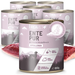 ReaVET Hund Nassfutter Ente Monoprotein Stückchen in Sauce 6 x 800g Getreidefrei und Hypoallergen - 6 x 800 g – Bild 1 von 3