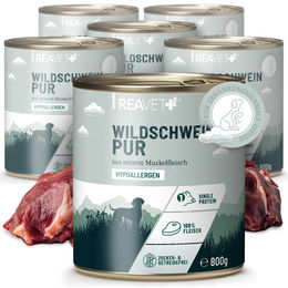 ReaVet Hund Nassfutter Wildschwein Monoprotein Stückchen in Sauce Sensitive 6 x 800g – Bild 1 von 2