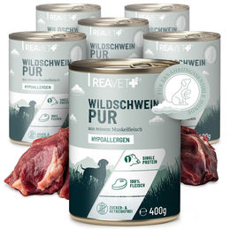 ReaVet Hund Nassfutter Wildschwein Monoprotein Stückchen in Soße 6 x 400g – Bild 1 von 2