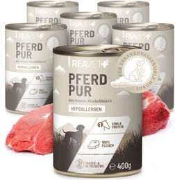 REAVET Hunde Nassfutter Pferd PUR Stückchen in Sauce Hypoallergen Monoprotein 6x400 g – Bild 1 von 3