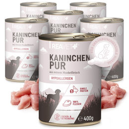 REAVET Hundefutter Nass Kaninchen PUR Adult 6 x 400g Dose zur Unterstützung von Verdauung und Allergie – Bild 1 von 9