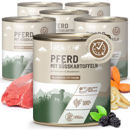 REAVET Hundefutter Nass Pferd mit Süßkartoffeln an Pastinaken und Brombeeren Getreidefrei Adult 6 x 800g - 6 x 800 g – Bild 1 von 4