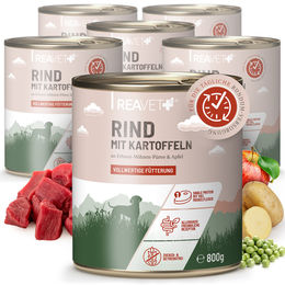 REAVET Hundefutter Nass Rind mit Kartoffeln an Erbsen-Möhren-Püree und Apfel Getreidefrei Adult 6 x 800g - 6 x 800 g – Bild 1 von 4