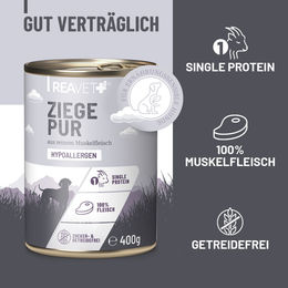 REAVET Hundefutter Nass Ziege PUR Adult 6 x 400g Dose – Bild 1 von 3