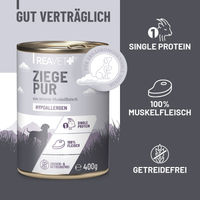 Produktbild von REAVET Hundefutter Nass Ziege PUR Adult 6 x 400g Dose