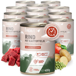 Produktbild von ReaVet Hundefutter Rind mit Kartoffeln an Erbsen-Möhren-Püree und Apfel getreidefrei glutenfrei 12 x 400g - 12 x 400 g