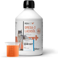 Produktbild von ReaVET Lachsöl als Nahrungsergänzung für Hund und Katze mit Omega-3 & 6 für Haut, Fell und Gelenke 500ml - 500 ml