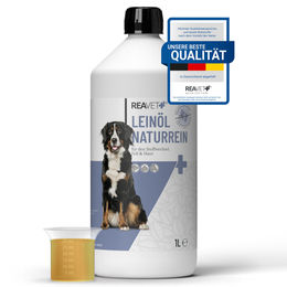 REAVET Leinöl kaltgepresst für Hund und Pferd 1 Liter Haut-Fell-Supplement naturrein - 1000 ml – Bild 1 von 5