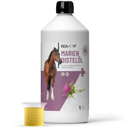 ReaVET Mariendistelöl für Hunde und Pferde 1 Liter – Kaltgepresstes Futteröl zur Unterstützung von Leber, Haut und Fell - 1000 ml – Bild 1 von 13
