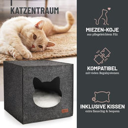 ReaVET Miezen-Koje Katzenhaus aus Filz mit Komfortkissen Grau 33x33x33cm – Bild 1 von 3