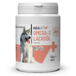 ReaVET Omega-3 Lachsöl Kapseln für Hunde und Katzen 200 Stück Haut Fell und Gelenke Unterstützung ohne Farb- und Aromastoffe – Bild 1 von 13