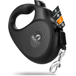 REAVET Rollleine für große Hunde L aus Nylon Schwarz mit 5m Auszugslänge für Hunde bis 50kg - 5 m – Bild 1 von 6